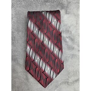 Pierre Cardin Silk Tie Retro Red Black Silver Geometric